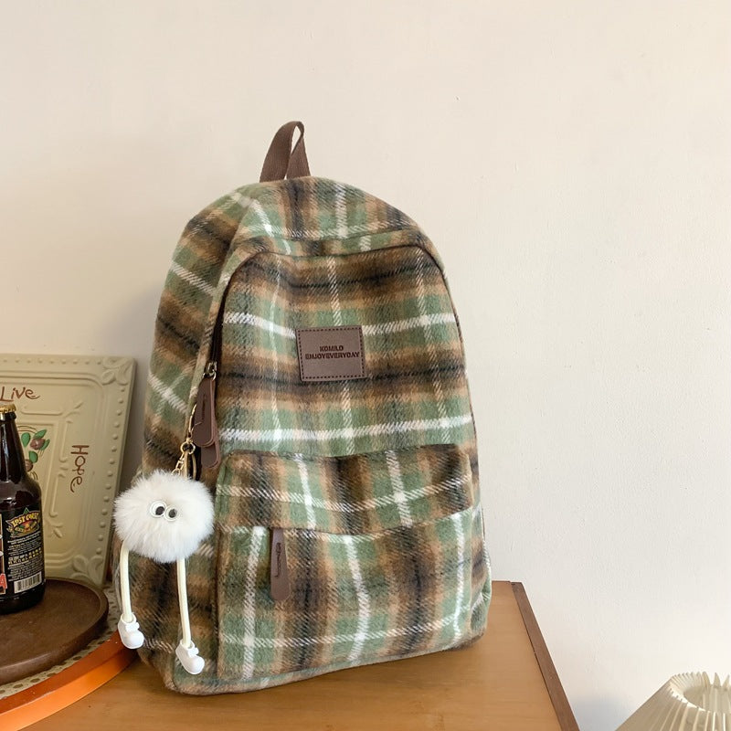 Cozy Plaid Patterned School Backpack