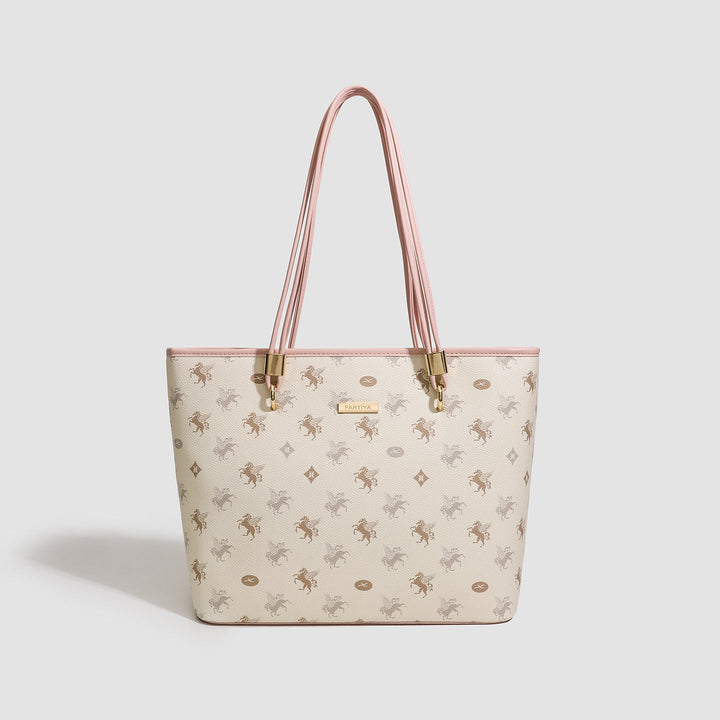 Women's tote bag with elegant horse pattern and sturdy carrying handles