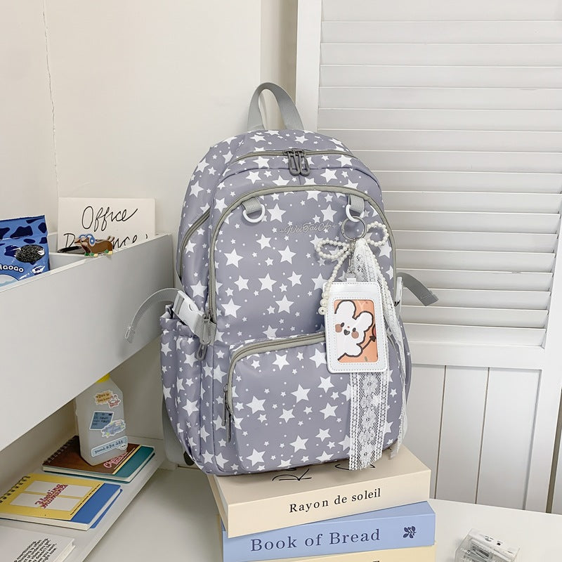 Star-Patterned Multi-Pocket Backpack