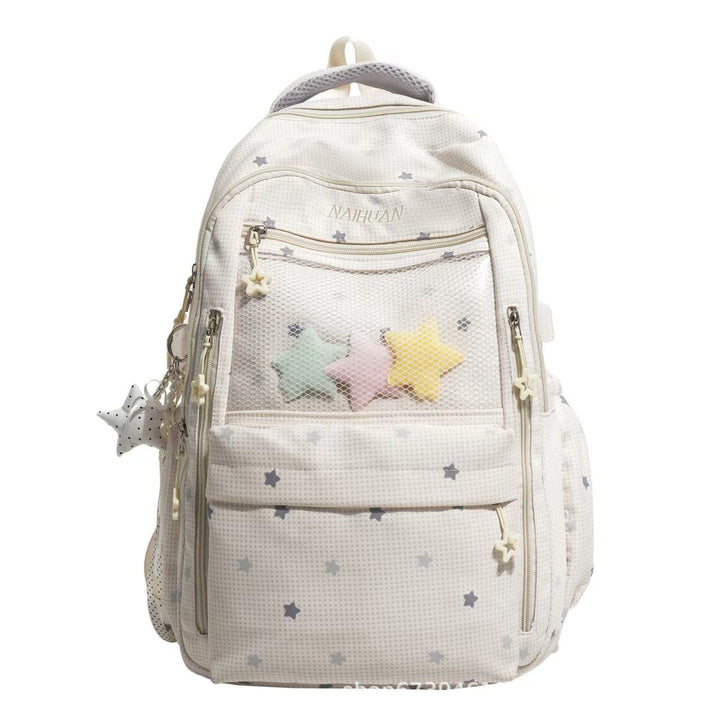 Star-Motif Multi-Pocket Backpack