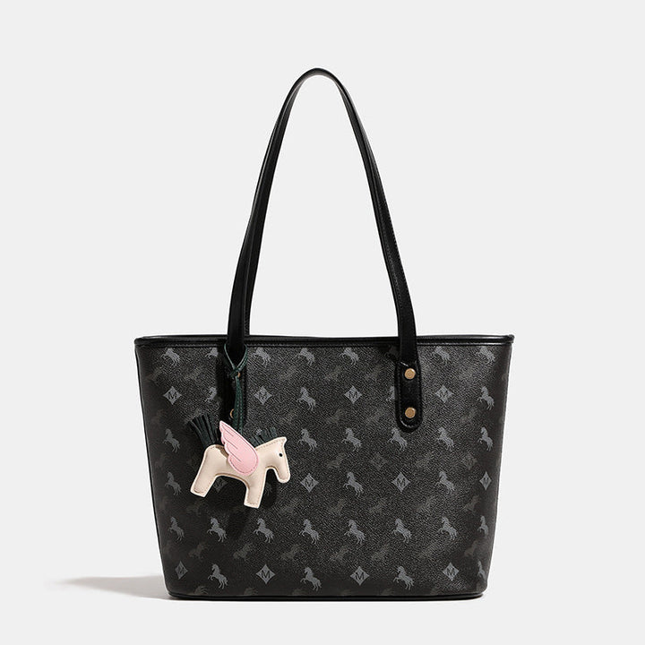 Women's casual tote bag with playful design and detachable pendant