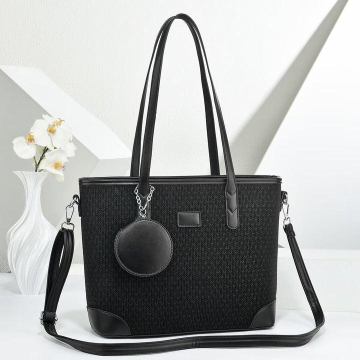 Women elegant tote handbag with textured design and detachable wallet