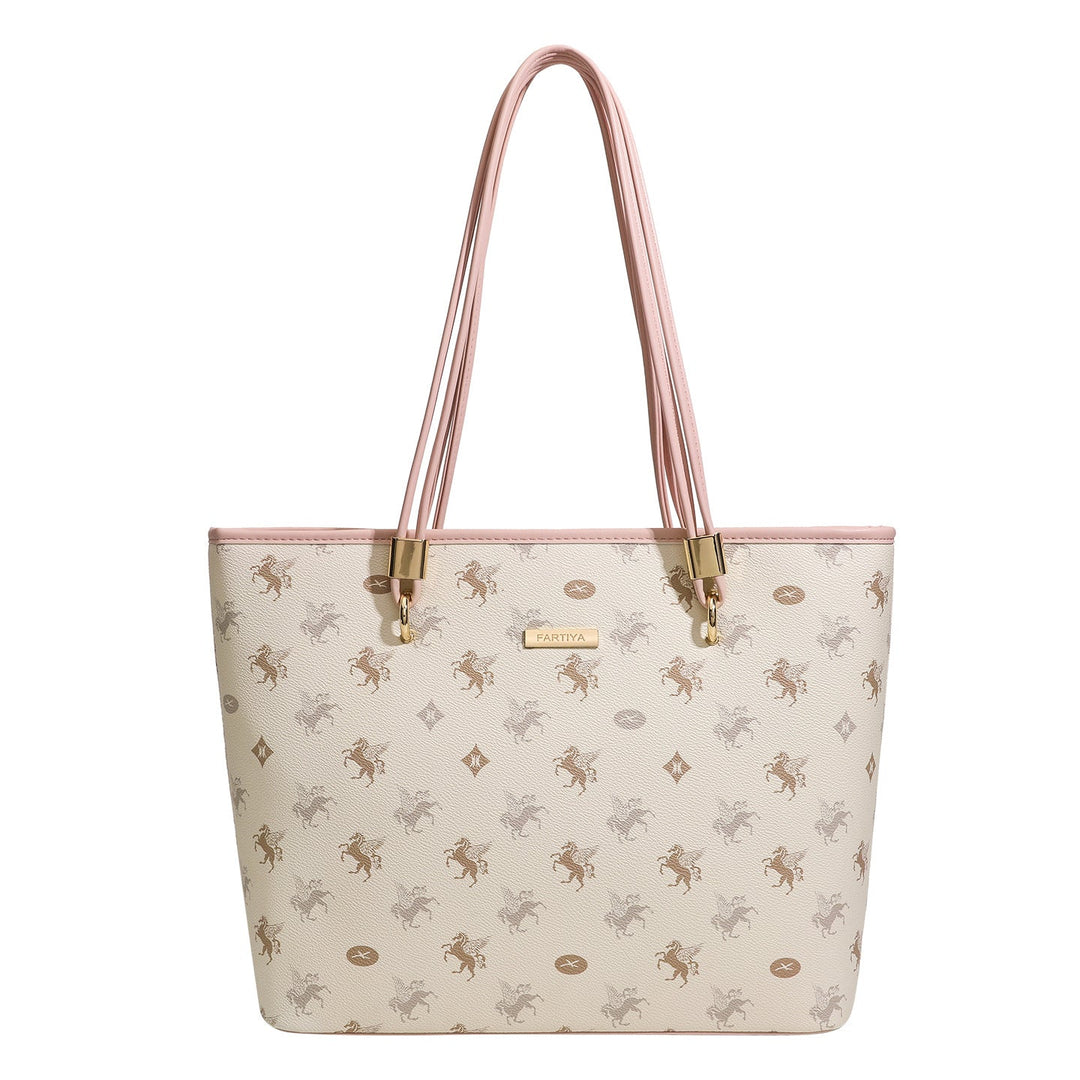 Women's tote bag with elegant horse pattern and sturdy carrying handles
