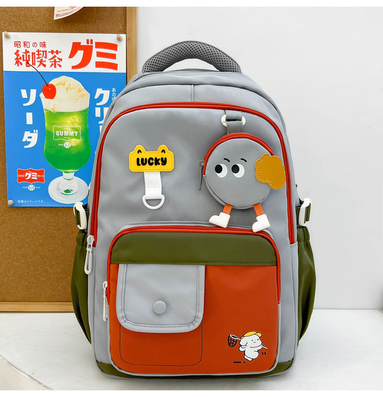 Cute Character-Designed Multi-Pocket School Backpack
