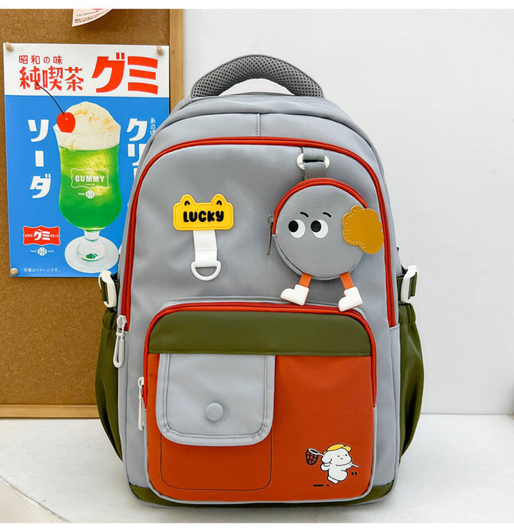 Cute Character-Designed Multi-Pocket School Backpack