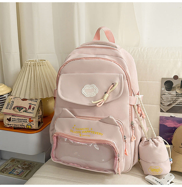 Cat-Designed Multi-Pocket School Backpack