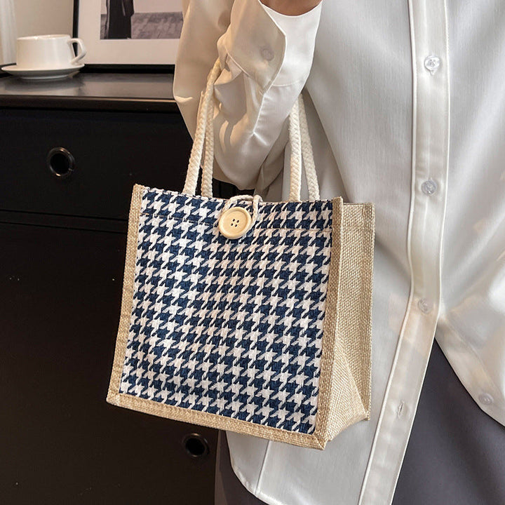 Ladies Jute Bag in classic Houndstooth pattern