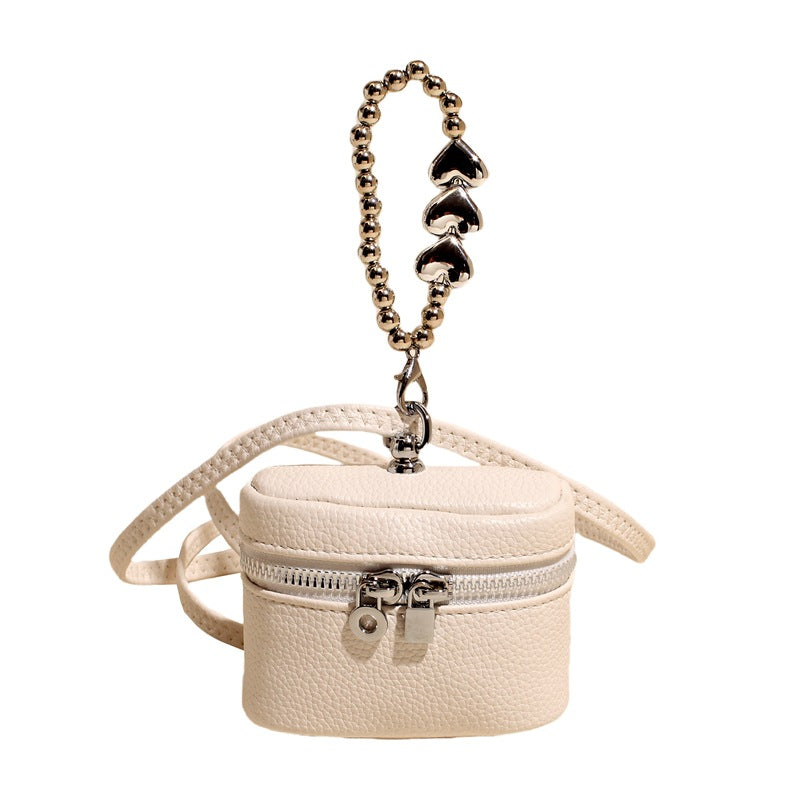 Women’s Mini Shoulder Bag with Decorative Heart Pendant
