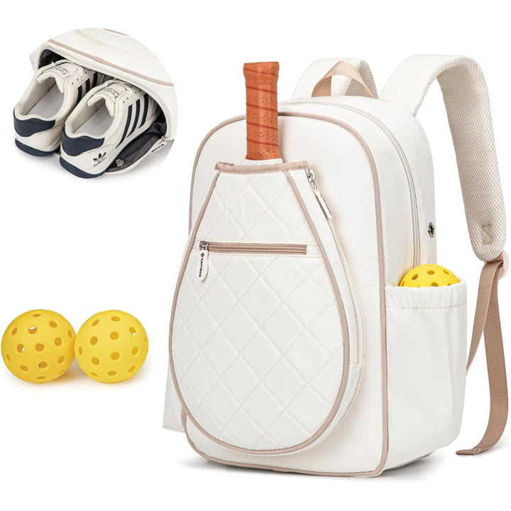 Sporty backpack with integrated shoe compartment and pockets for sports accessories