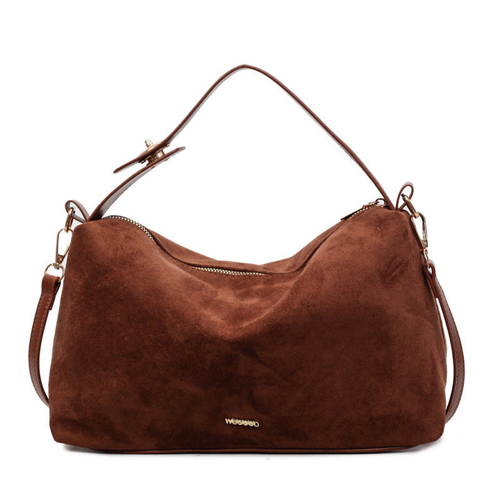 Women's practical shoulder bag made of soft suede