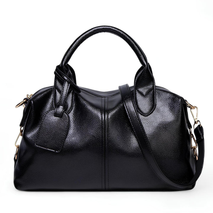 Textured Leather Shoulder Handbag