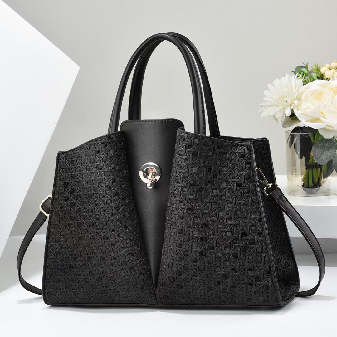 Ladies structured tote bag with elegant pleating technique