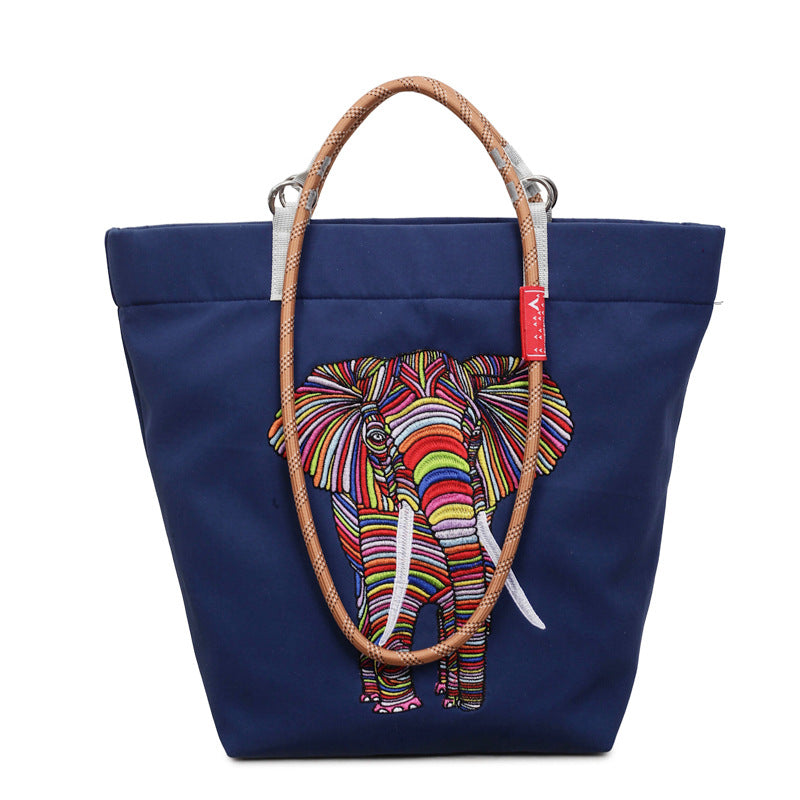 Women's casual tote bag with colorful elephant motif