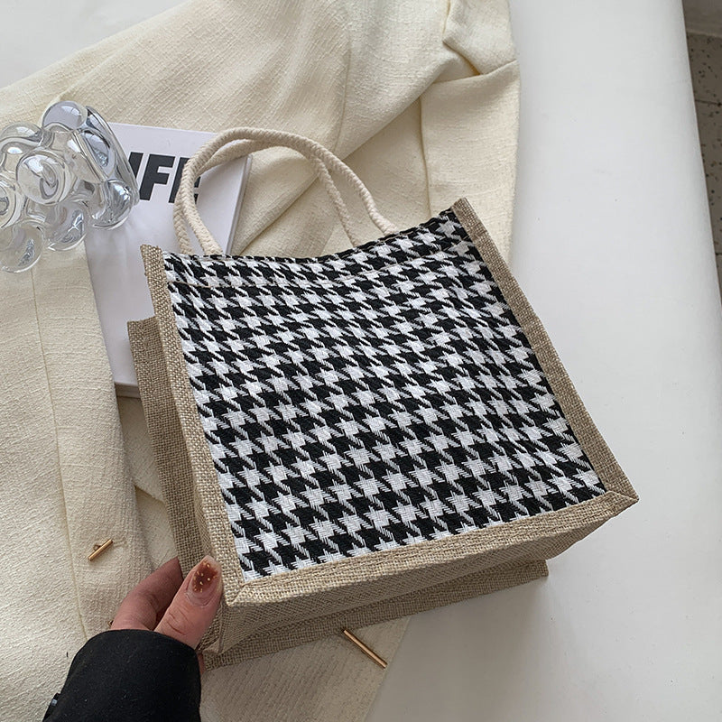 Ladies Jute Bag in classic Houndstooth pattern