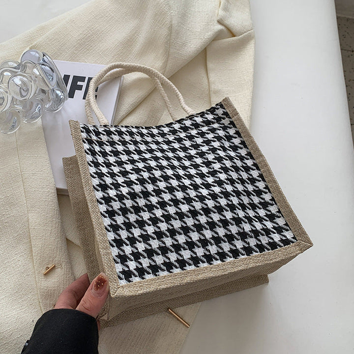 Ladies Jute Bag in classic Houndstooth pattern
