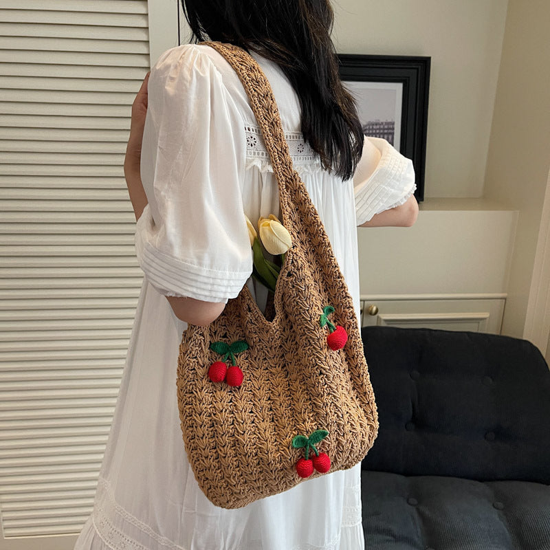Women Handmade Shoulder Bag with Playful Fruit Appliqués