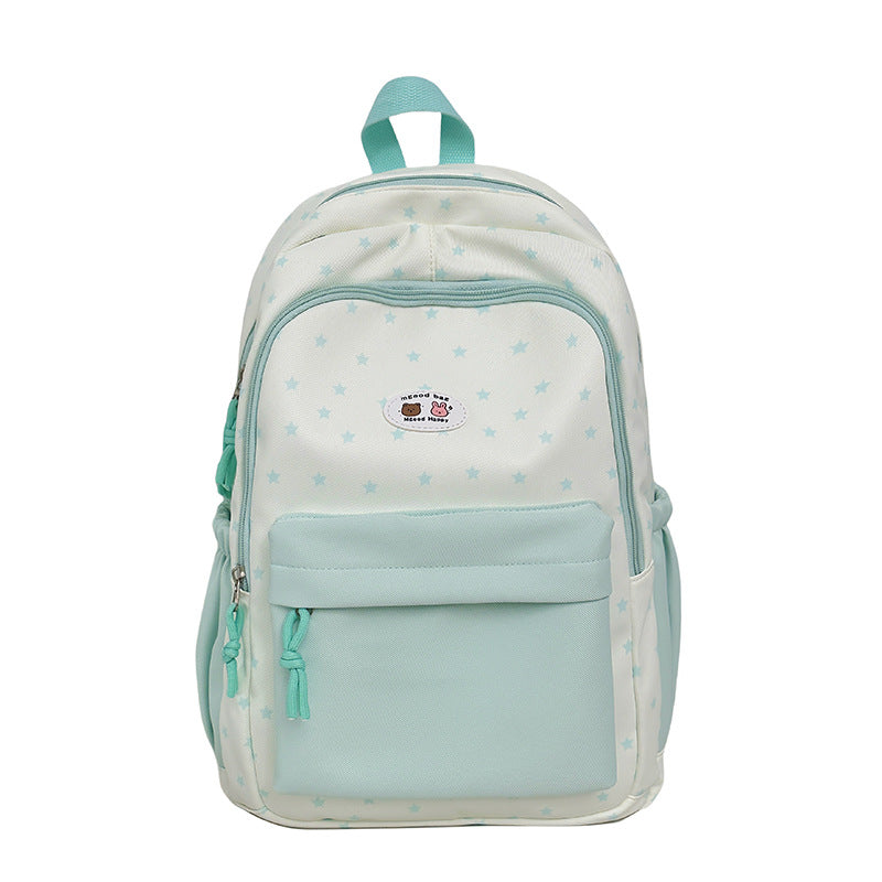 Star-Print Multi-Pocket Backpack
