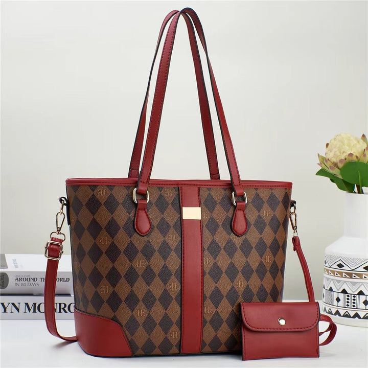 Women practical tote handbag with stylish check pattern and detachable mini clutch