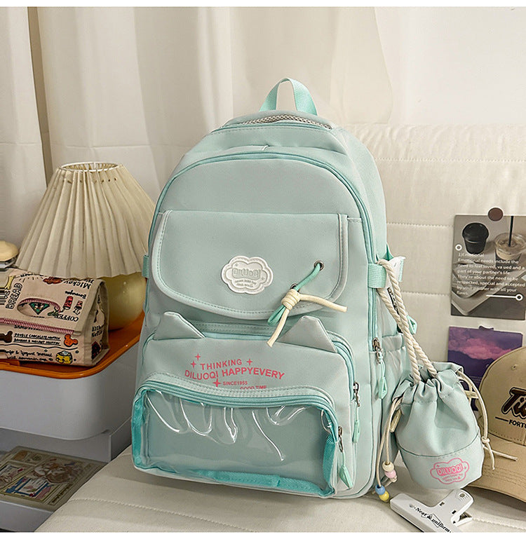Cat-Designed Multi-Pocket School Backpack
