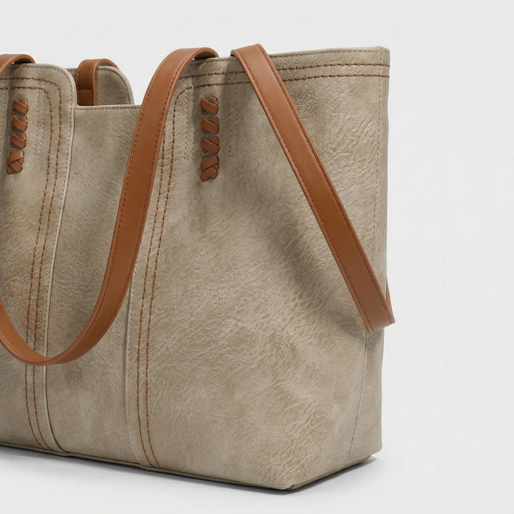 Large vegan leather tote bag, work shoulder bag