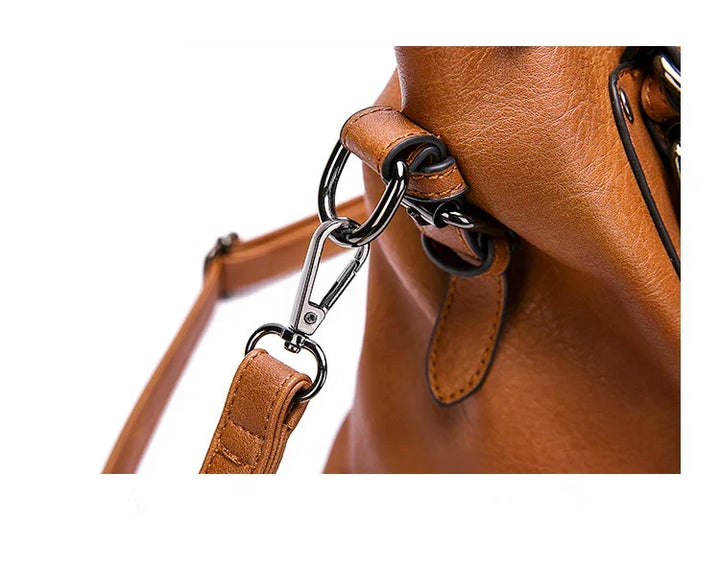 Large Capacity Vintage Soft Leather Handbag with Shoulder Strap