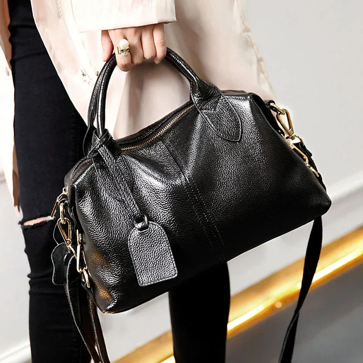 Textured Leather Shoulder Handbag