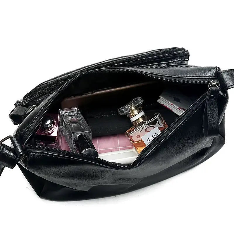 Multi-Pocket Leather Shoulder Bag