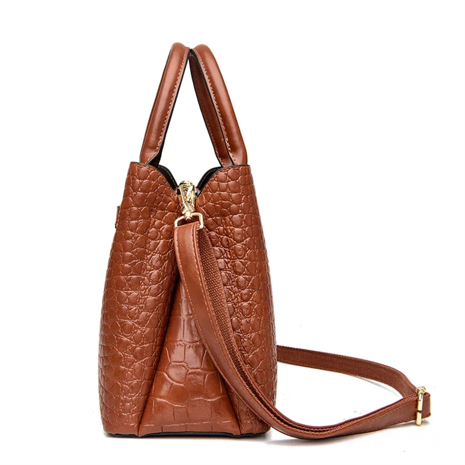 Large Croco Handbag with Shoulder Strap