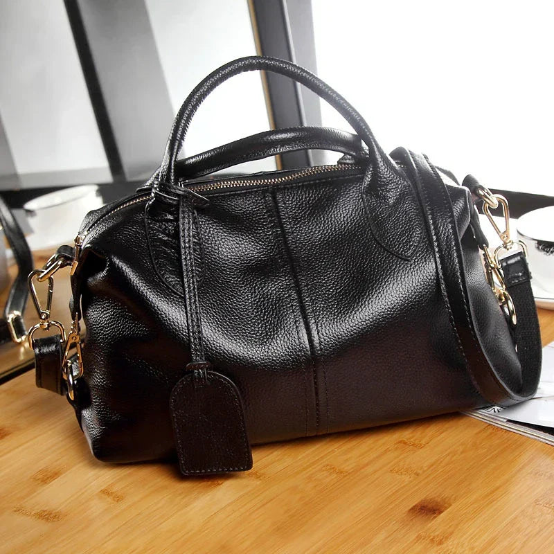 Textured Leather Shoulder Handbag
