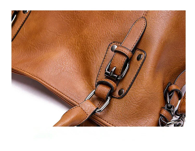 Large Capacity Vintage Soft Leather Handbag with Shoulder Strap