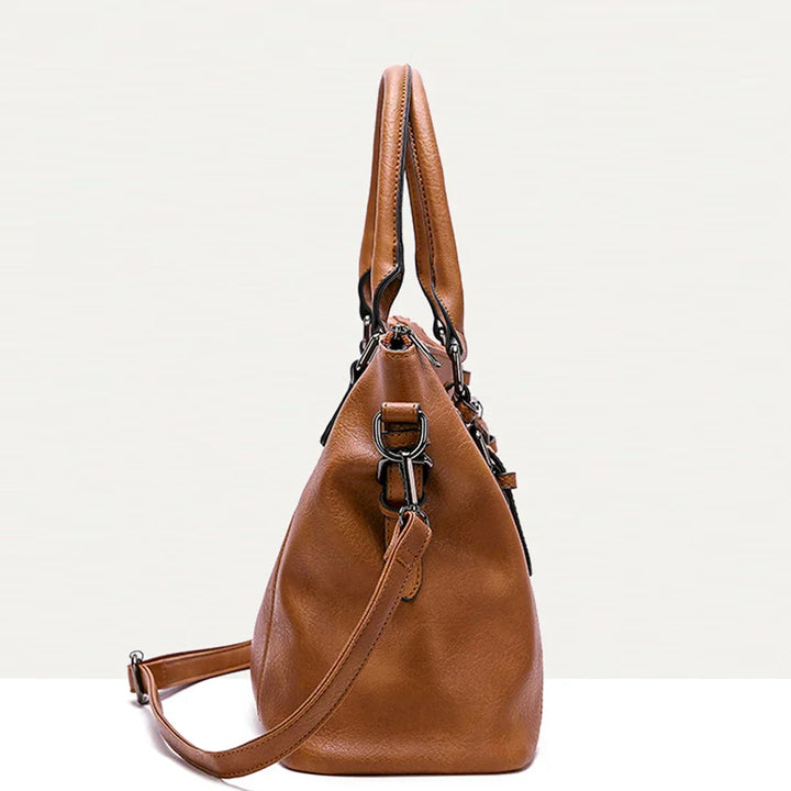 Large Capacity Vintage Soft Leather Handbag with Shoulder Strap