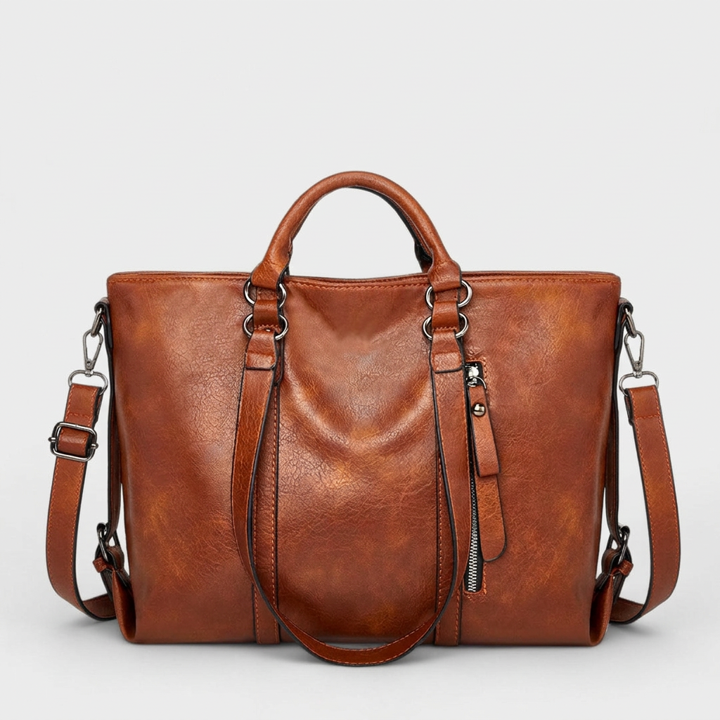 Large Vegan Leather Work Bag with Crossbody Strap