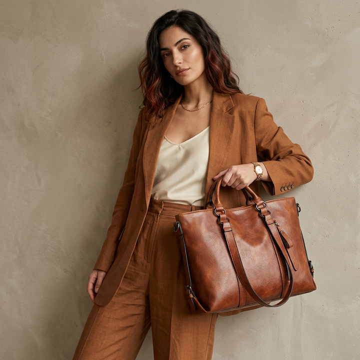 Large Vegan Leather Work Bag with Crossbody Strap