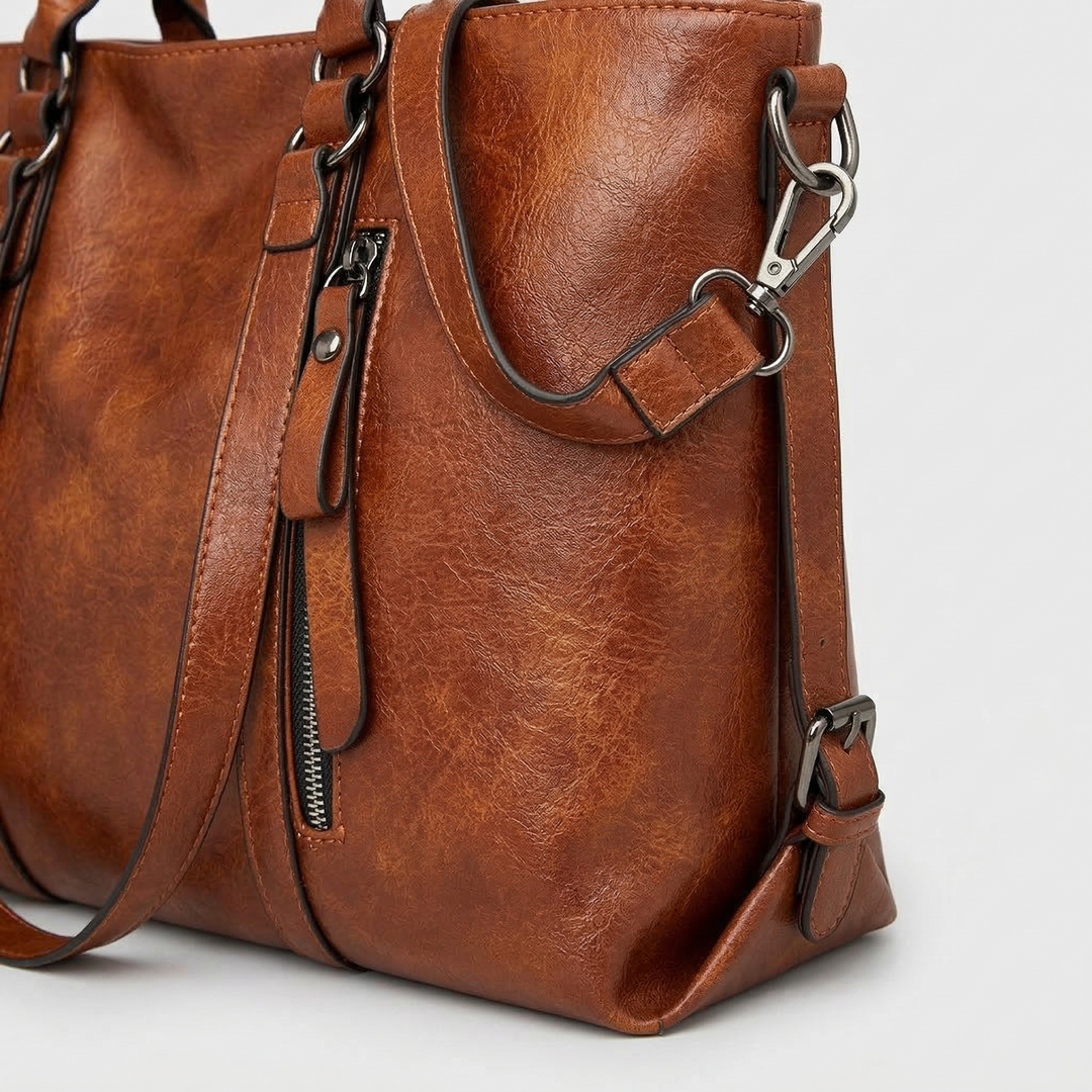 Large Vegan Leather Work Bag with Crossbody Strap