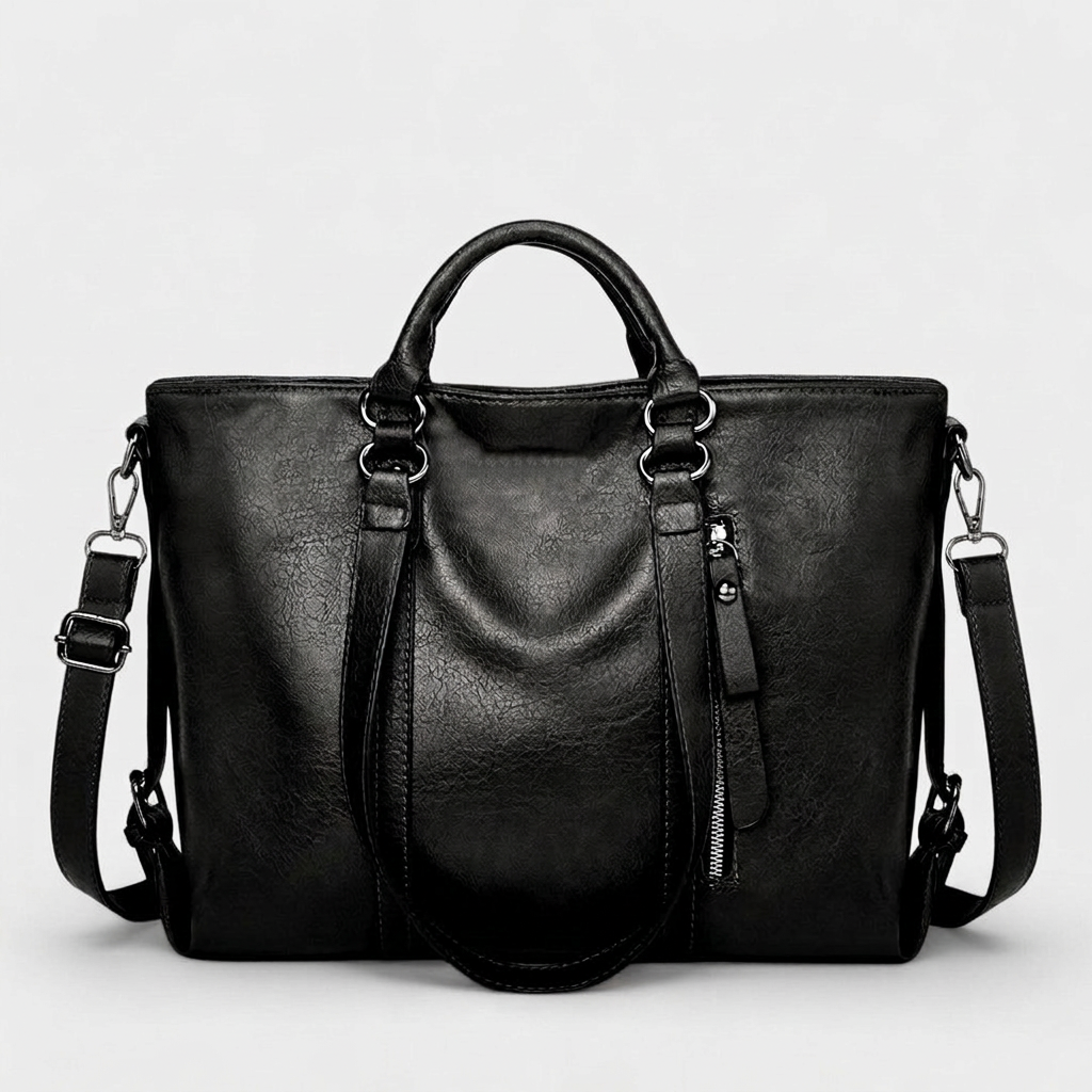 Large Vegan Leather Work Bag with Crossbody Strap