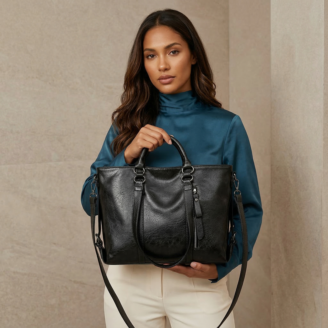 Large Vegan Leather Work Bag with Crossbody Strap