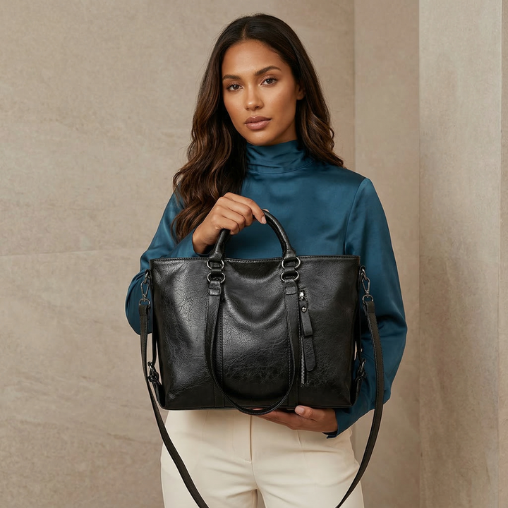 Large Vegan Leather Work Bag with Crossbody Strap