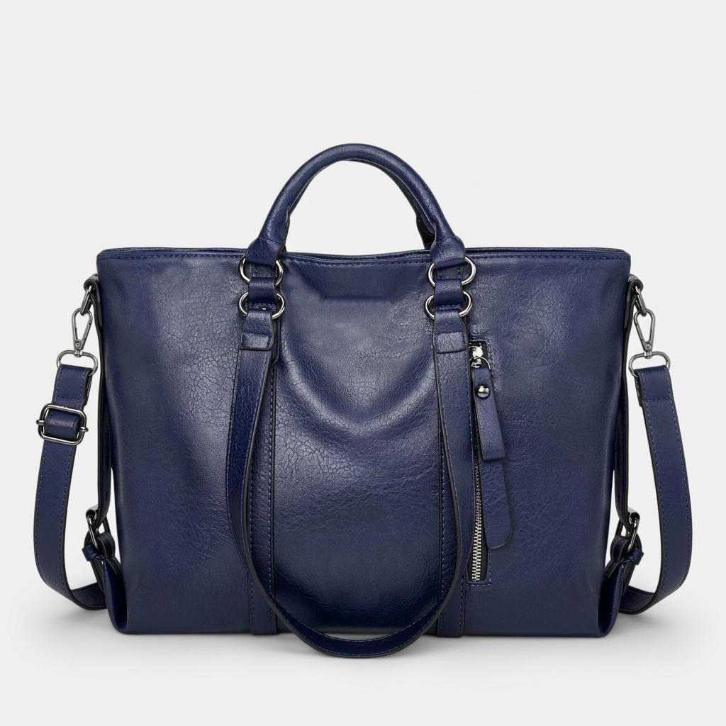 Large Vegan Leather Work Bag with Crossbody Strap
