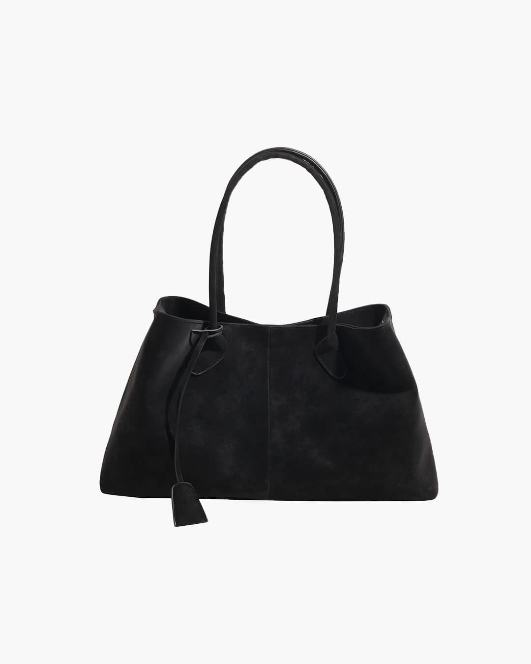 Large suede shoulder bag, women's work tote bag with binding detail