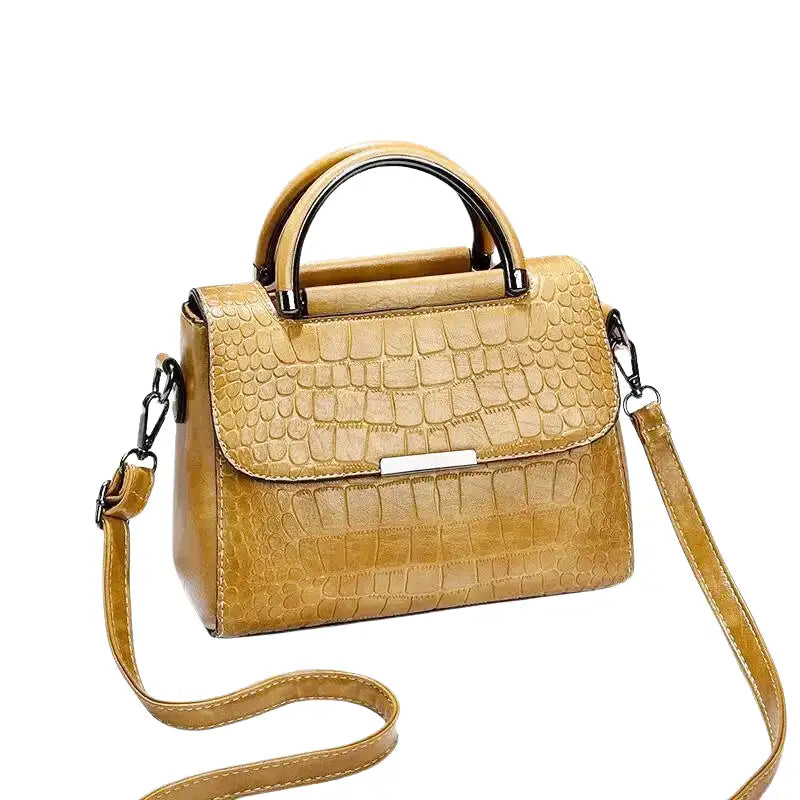 Small Croco Square Handbag in Leather