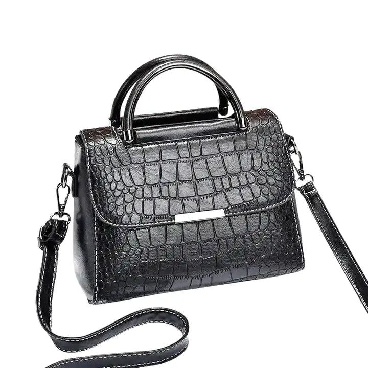 Small Croco Square Handbag in Leather