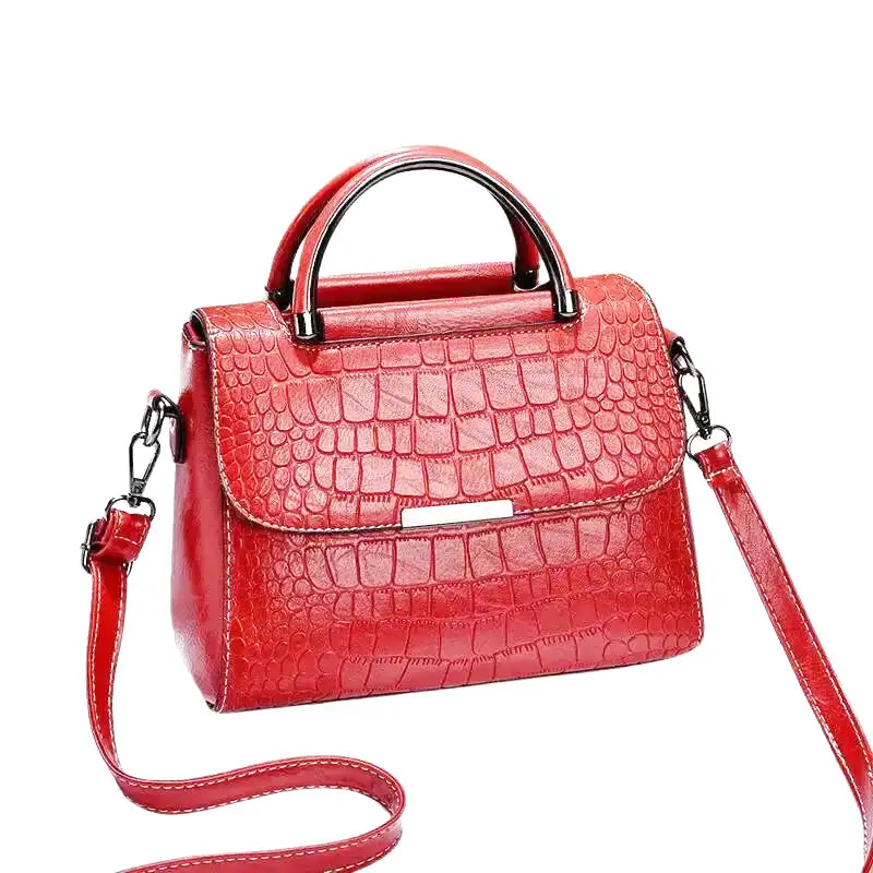 Small Croco Square Handbag in Leather
