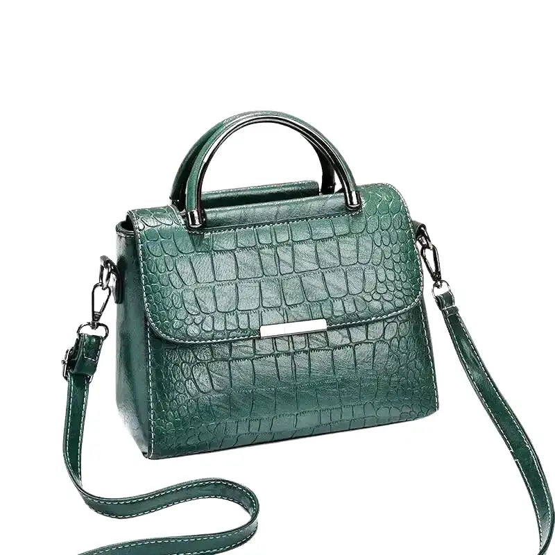 Small Croco Square Handbag in Leather