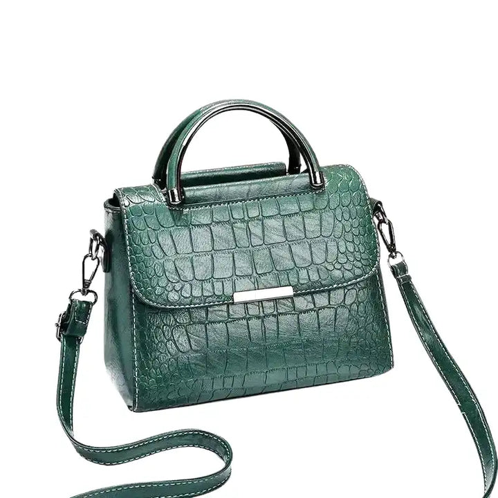 Small Croco Square Handbag in Leather