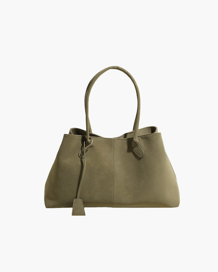 Large suede shoulder bag, women's work tote bag with binding detail