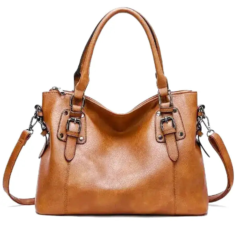 Large Capacity Vintage Soft Leather Handbag with Shoulder Strap
