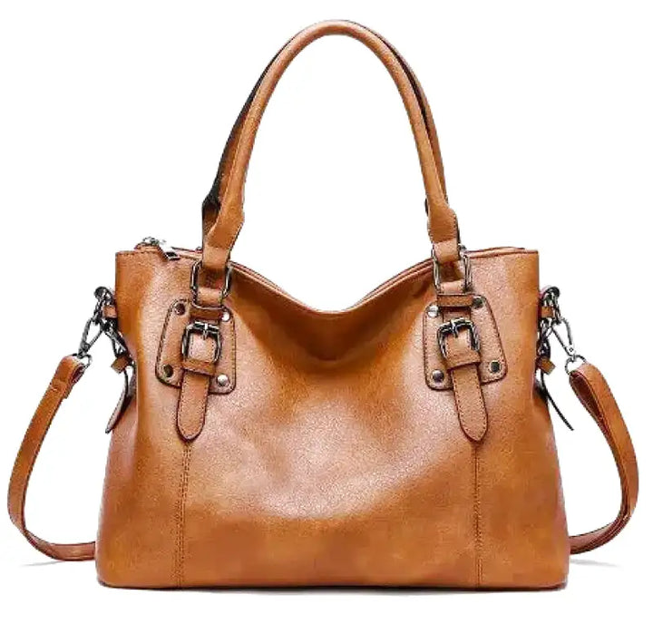 Large Capacity Vintage Soft Leather Handbag with Shoulder Strap