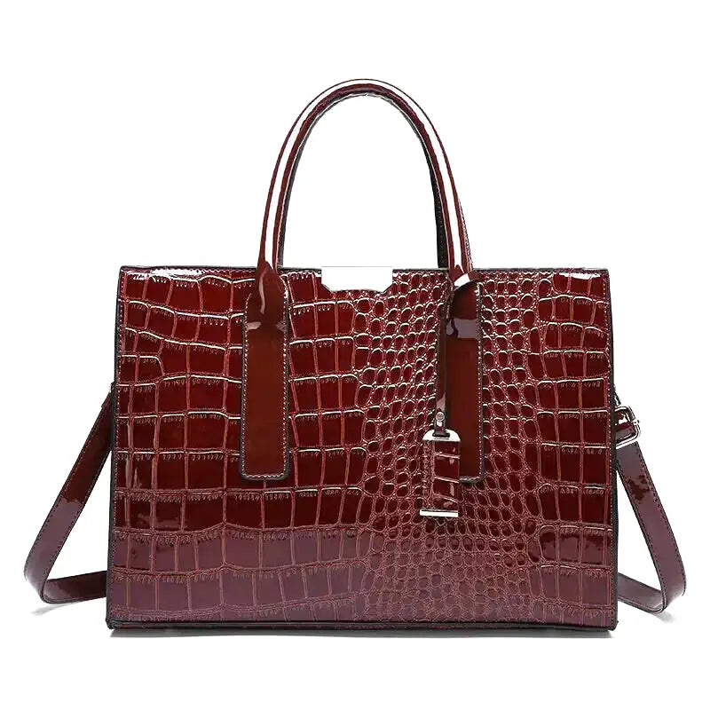 Large Capacity Crocodile Patent Leather Handbag