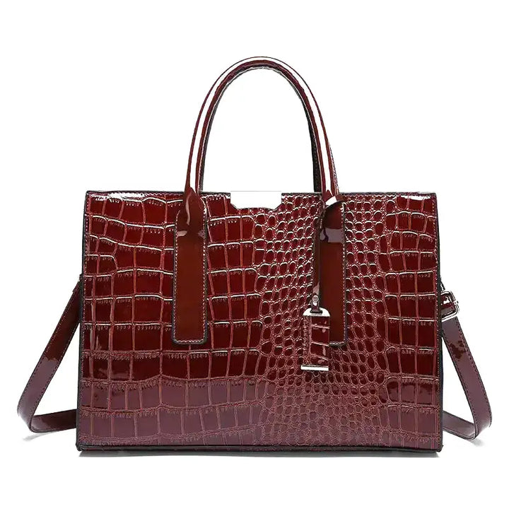 Large Capacity Crocodile Patent Leather Handbag
