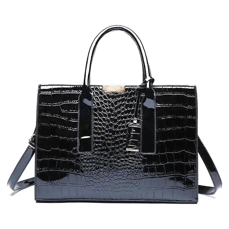 Large Capacity Crocodile Patent Leather Handbag